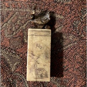 Antique Asian Stone Stamp - Hand Carved - Letter Seal Carved Animal Top Ancient